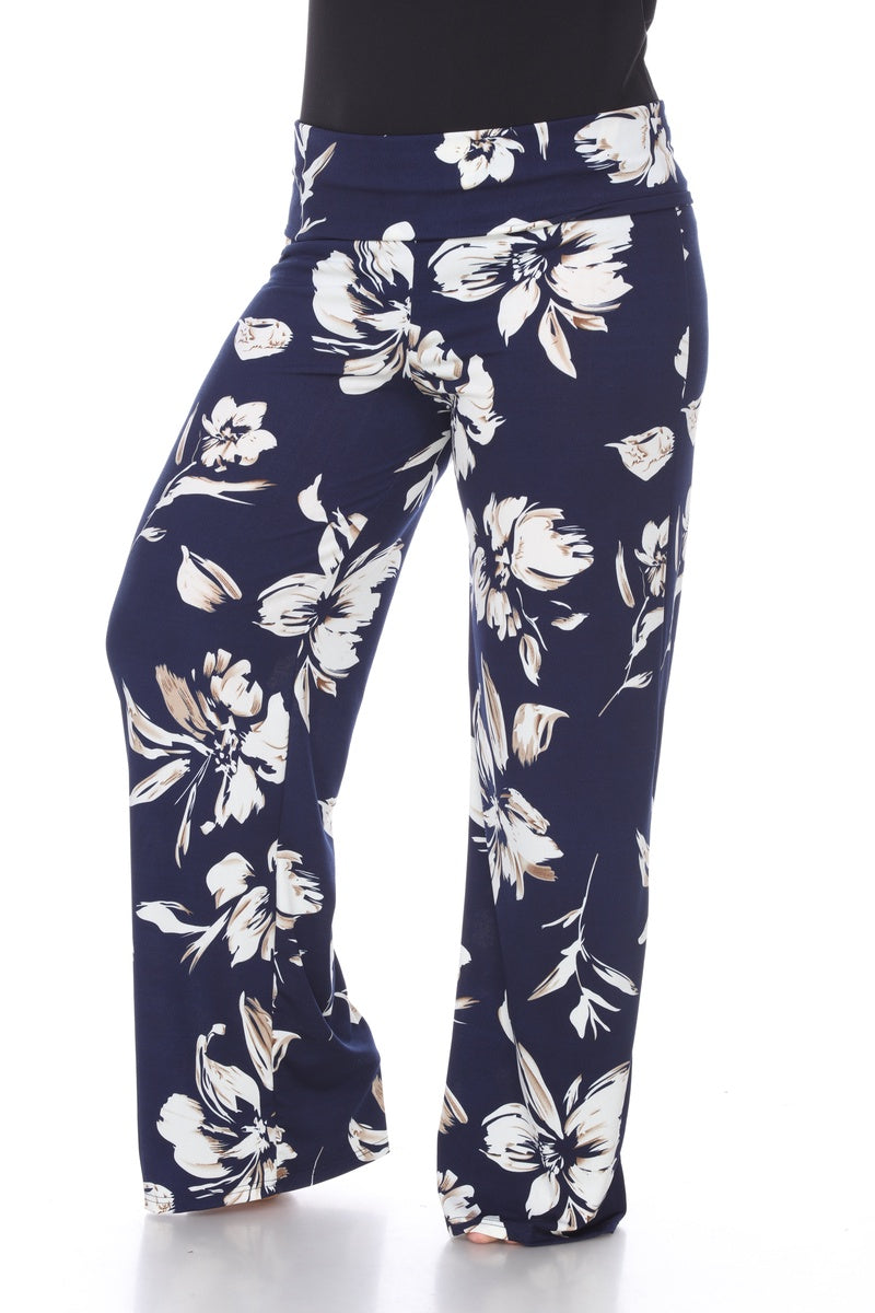  White Mark Flower Print Plus Size Palazzo Pants - 4x - Bonton