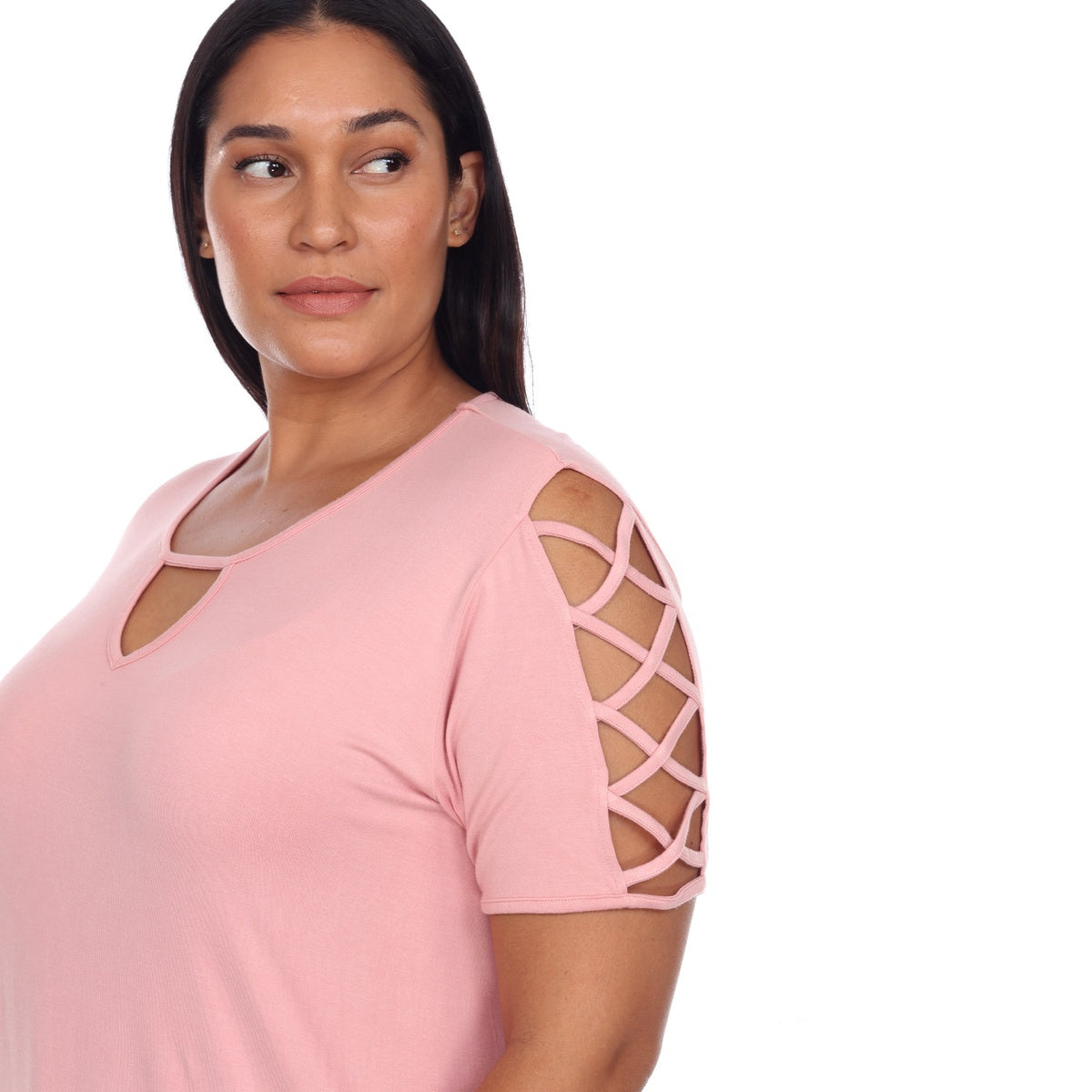  White Mark Plus Size Keyhole Neck Cutout Short Sleeve Top - 1X - Bonton