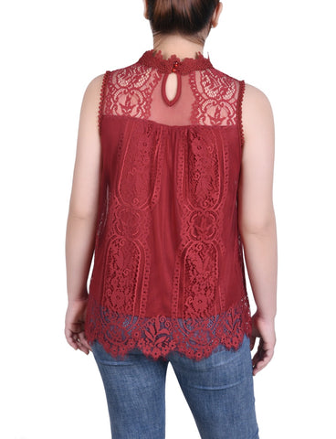 Sleeveless Mock Neck Lace Top