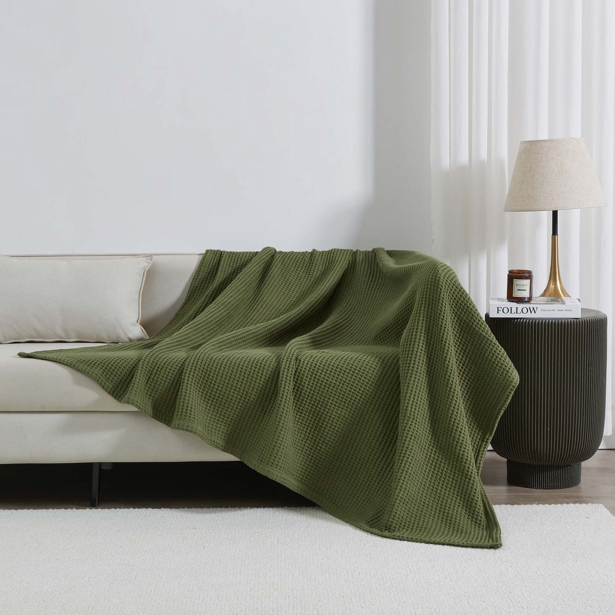  Patina Vie Maison Patina Vie Maison 100% Cotton All-Season Waffle Weave Knit Throw Blanket - Full / Queen - Bonton