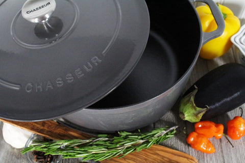 French Enameled Cast Iron Round Dutch Oven, 6.25-Quart, Caviar Grey