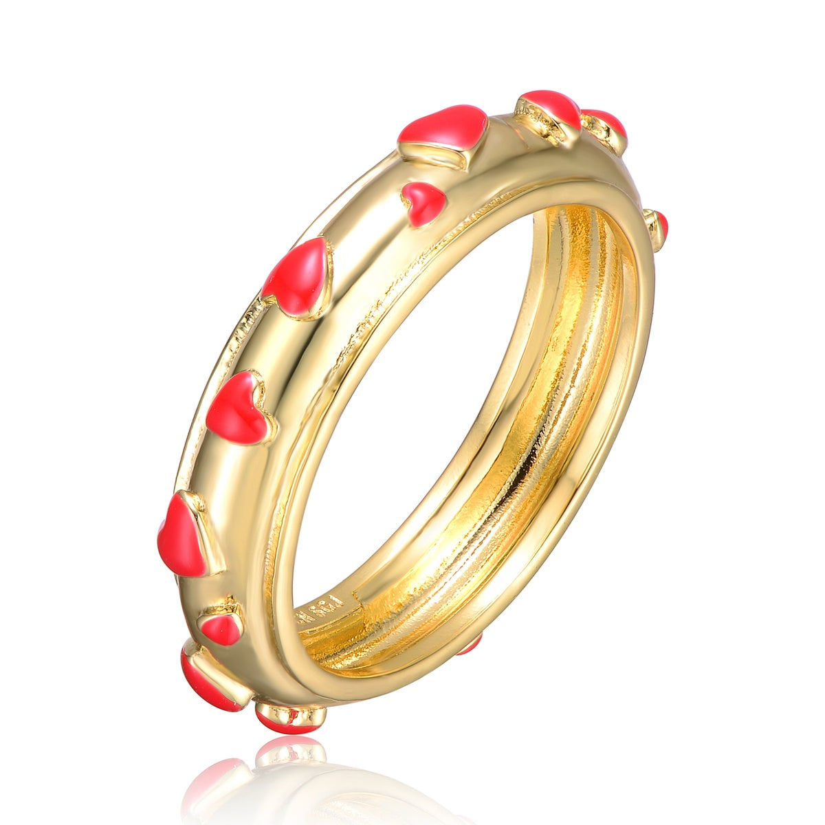  GigiGirl Kids/Teens 14k Gold Plated Red Enamel Heart Stacking Band Ring - 5 - Bonton