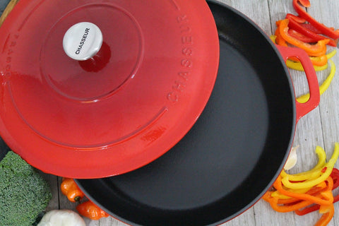 French Enameled Cast Iron Braiser With Lid, 2.6-Quart, Red