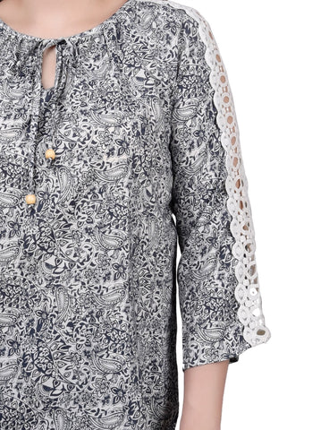 3/4 Sleeve Crochet Detail Blouse