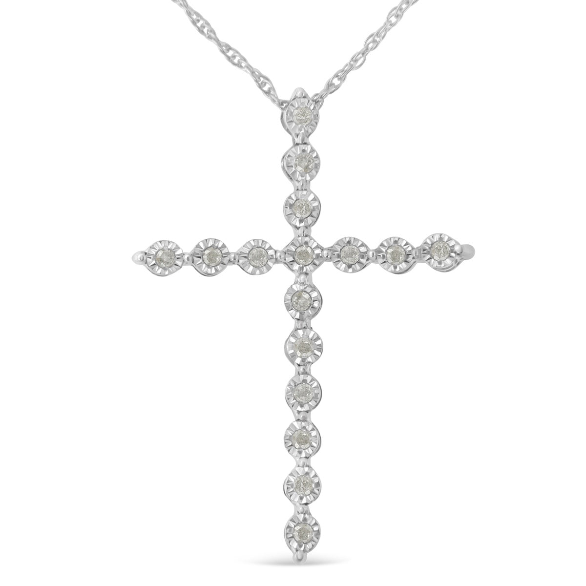  Haus of Brilliance .925 Sterling Silver 1/6 Cttw Brilliant-Cut Diamond Miracle-Set Shared Prong Cross 18