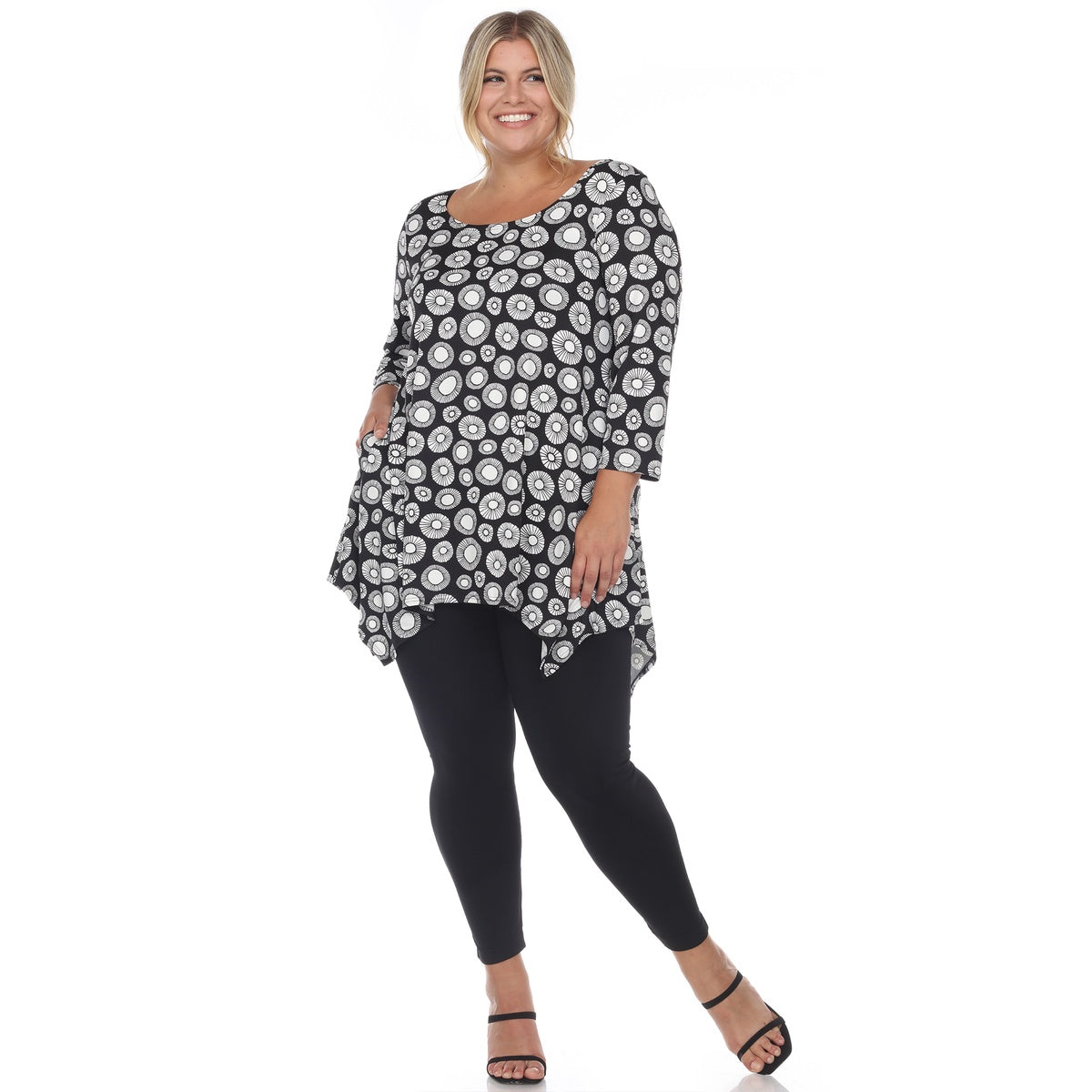  White Mark Plus Size Printed Geometric Circle Tunic Top - 1X - Bonton