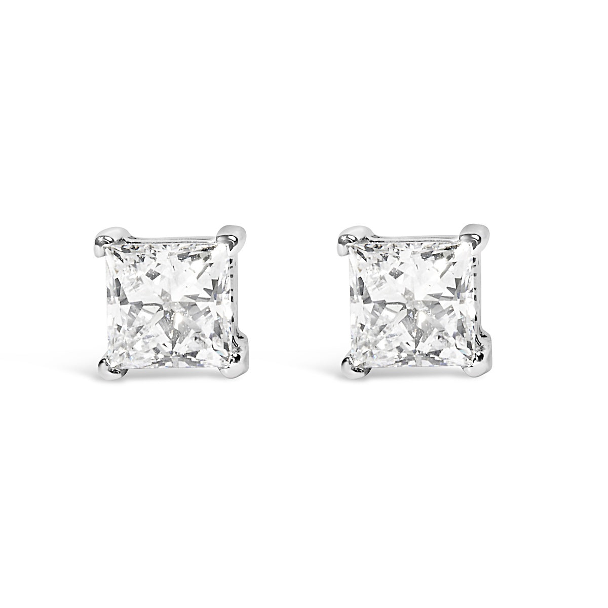  Haus of Brilliance 14K White Gold 3/4 Cttw Princess Cut Lab Grown Diamond Solitaire Stud Earrings (F-G Color, VS2-SI1 Clarity) - 0.75 - Bonton