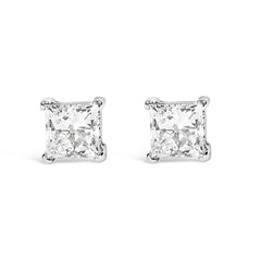 14K White Gold 1.0 Cttw Princess Cut Lab Grown Diamond Solitaire Stud Earrings (F-G Color, VS2-SI1 Clarity)