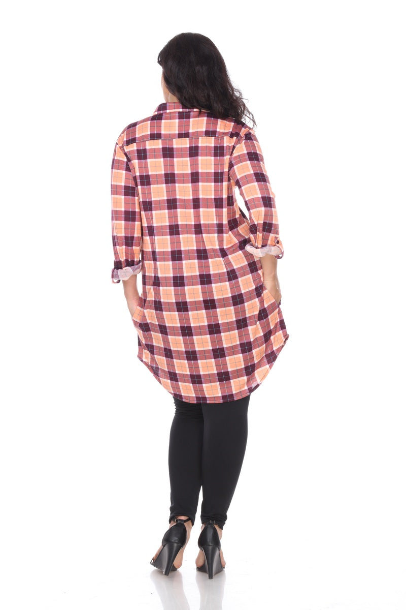  White Mark Plus Piper Stretchy Plaid Tunic - 2X - Bonton