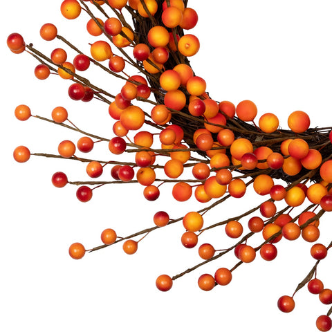 Artificial Berries Fall Harvest Twig Wreath - 14" - Orange and Red - Unlit
