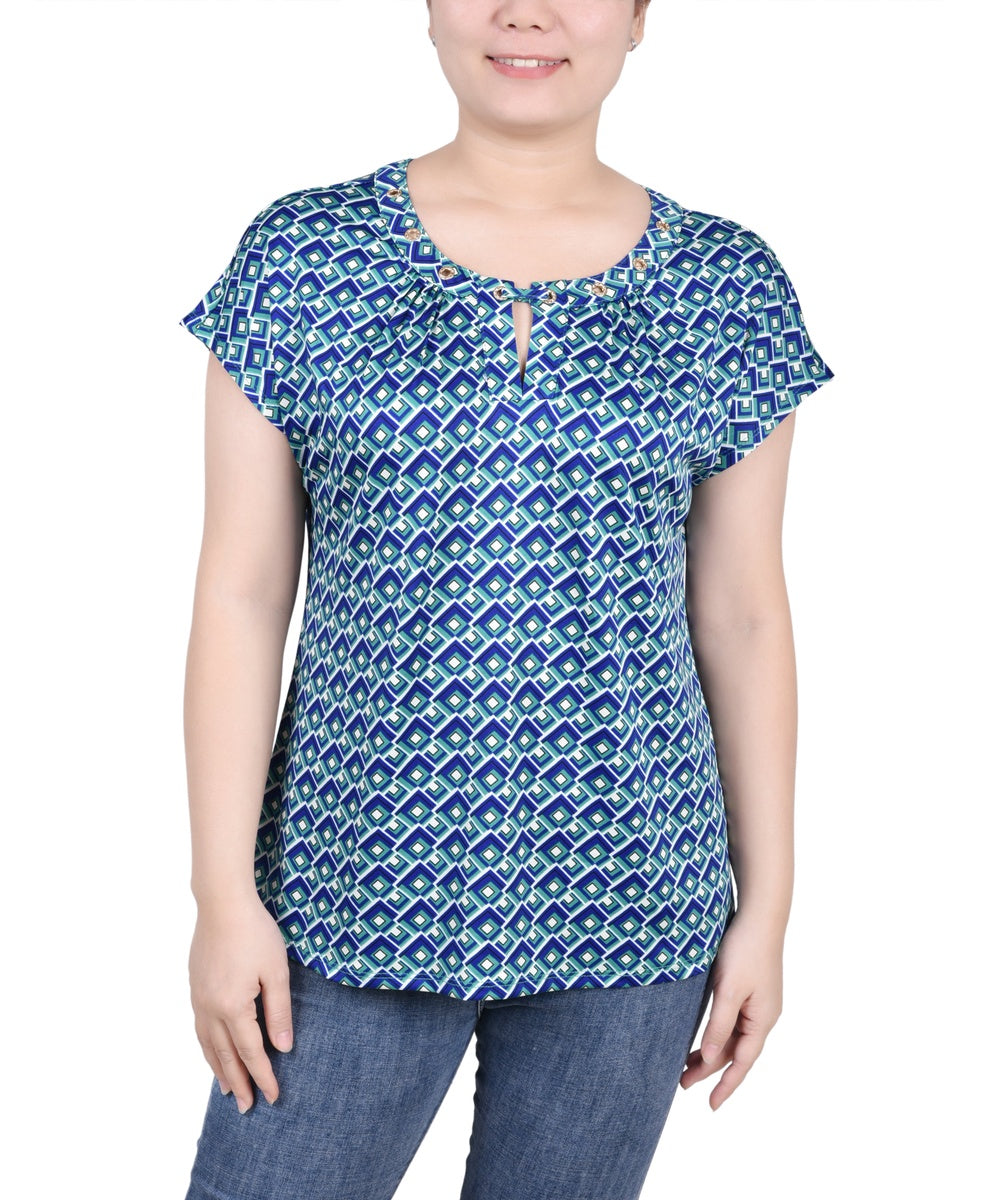 NY Collection Extended Sleeve Top With Grommets - Nice Icemoon - Bonton
