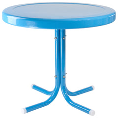 22" Round Outdoor Retro Steel Tulip Side Table  Turquoise Blue