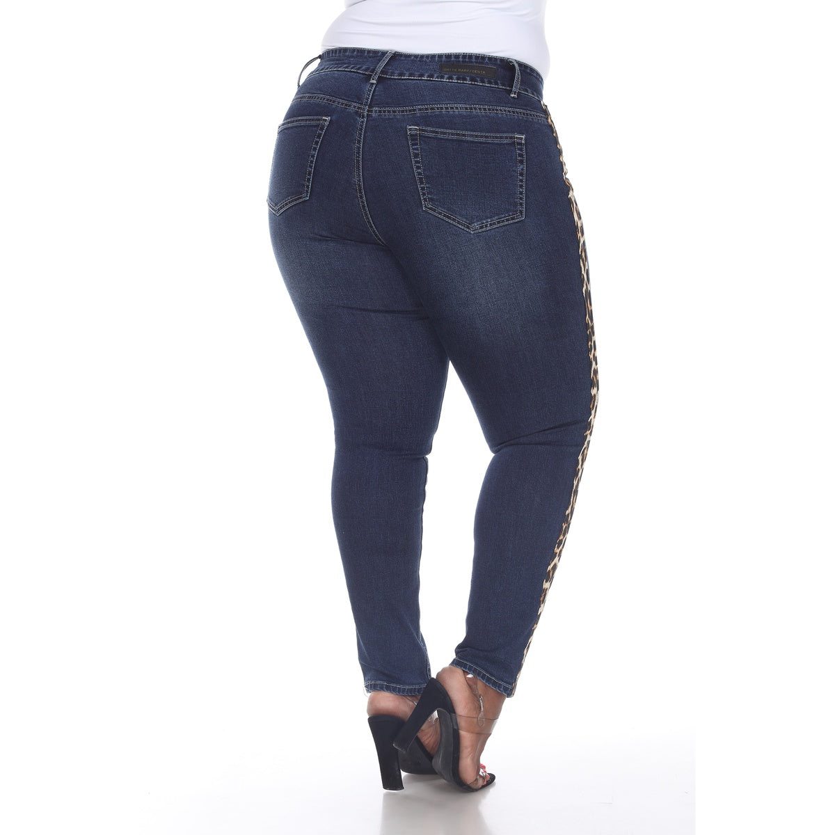  White Mark Plus Size Super Stretch Denim With Cheetah Pannel - 14 - Bonton