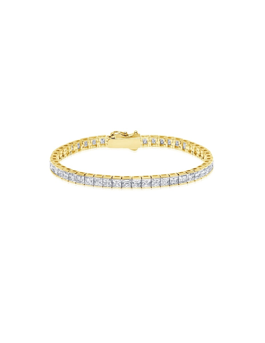  CRISLU Mens Square Cut Tennis Bracelet Finished in 18kt Yellow Gold - XX - Bonton