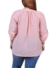 Plus Size Raglan Sleeve Split Neck Blouse