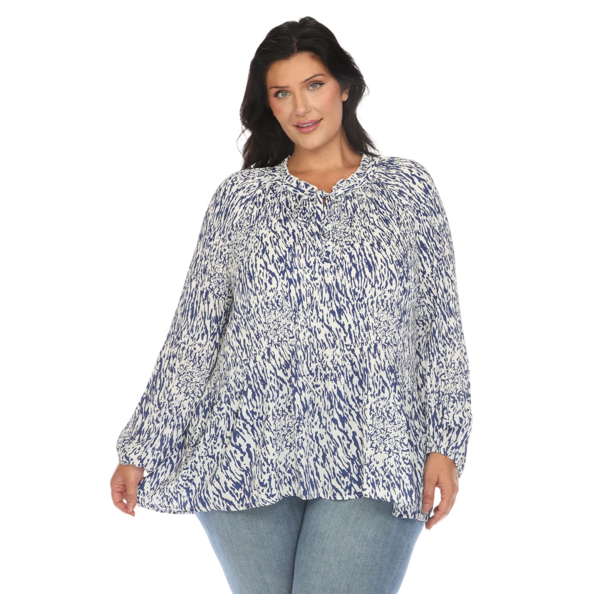  White Mark Plus Size Printed Peasant Blouse - 1X - Bonton