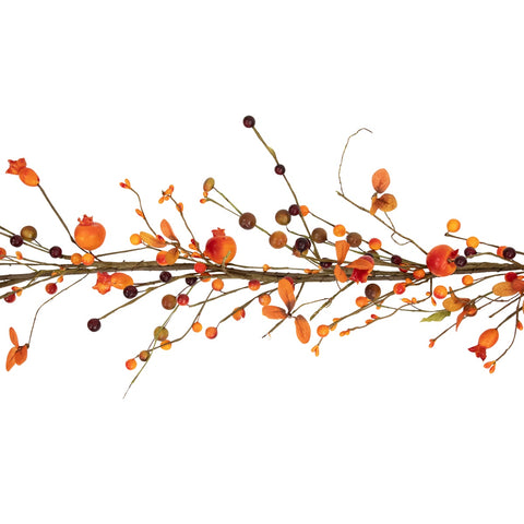 5' X 6" Fall Harvest Berries and Leaves Twig Artificial Garland  Unlit