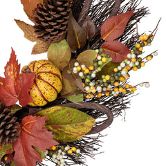 Sunflower  Pumpkin  Foliage and Pine Cone Fall Harvest Wreath - 24 Inch  Unlit