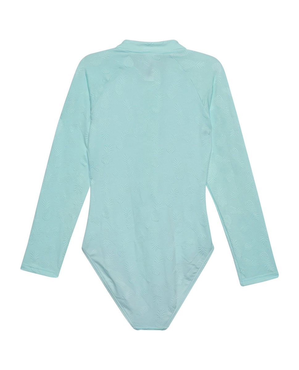  Gottex Kids Pineapple Long Sleeve Zip Up Rash Guard One Piece Swimsuit - GOTTEX KIDS PINEAPPLE PISTACHIO - Bonton