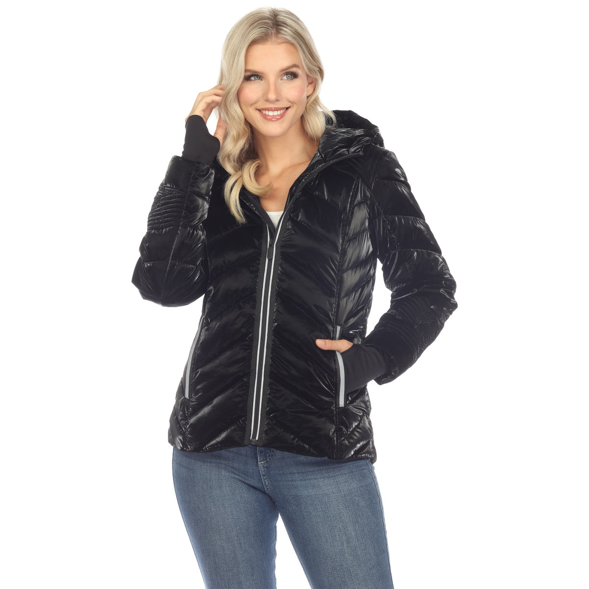  White Mark Women's Midweight Quilted Contrast With Thumbholes Hooded Jacket - Small - Bonton