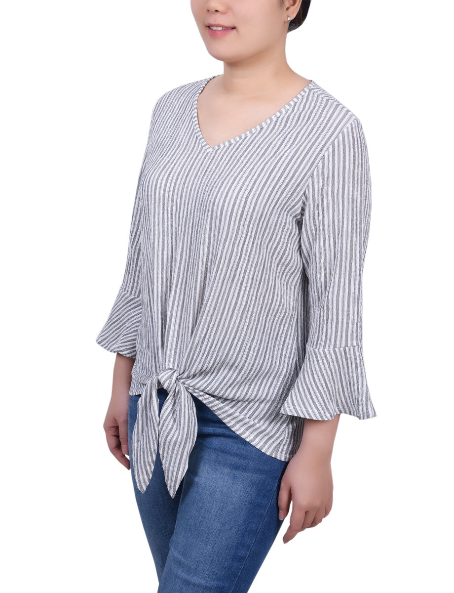  NY Collection Petite 3/4 Bell Sleeve Textured Knit Top - Avocado - Bonton