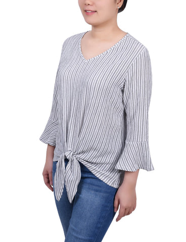 Petite 3/4 Bell Sleeve Textured Knit Top