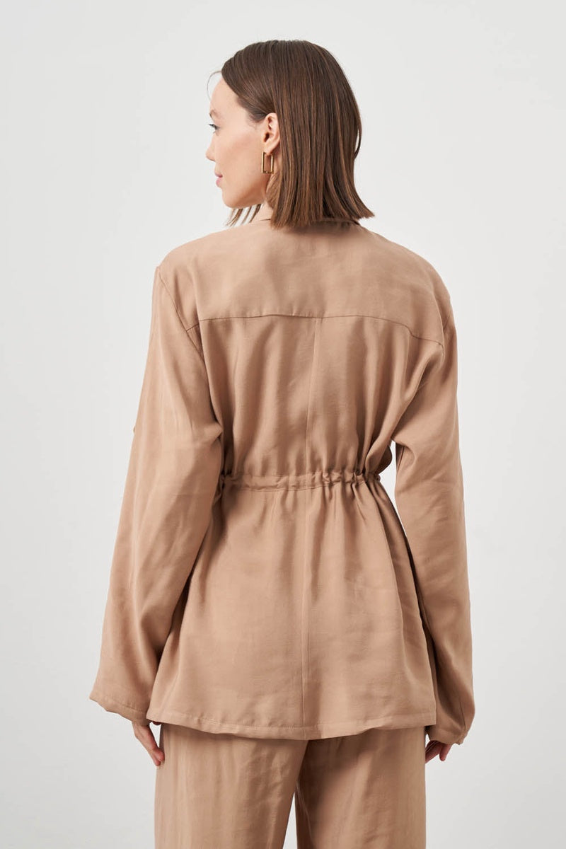  Mizalle Mizalle-Cinched Waist Shirt Jacket-Beige - Beige - Bonton