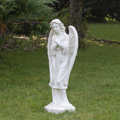 30" Ivory Angel With Arms Folded Outdoor Garden Statue