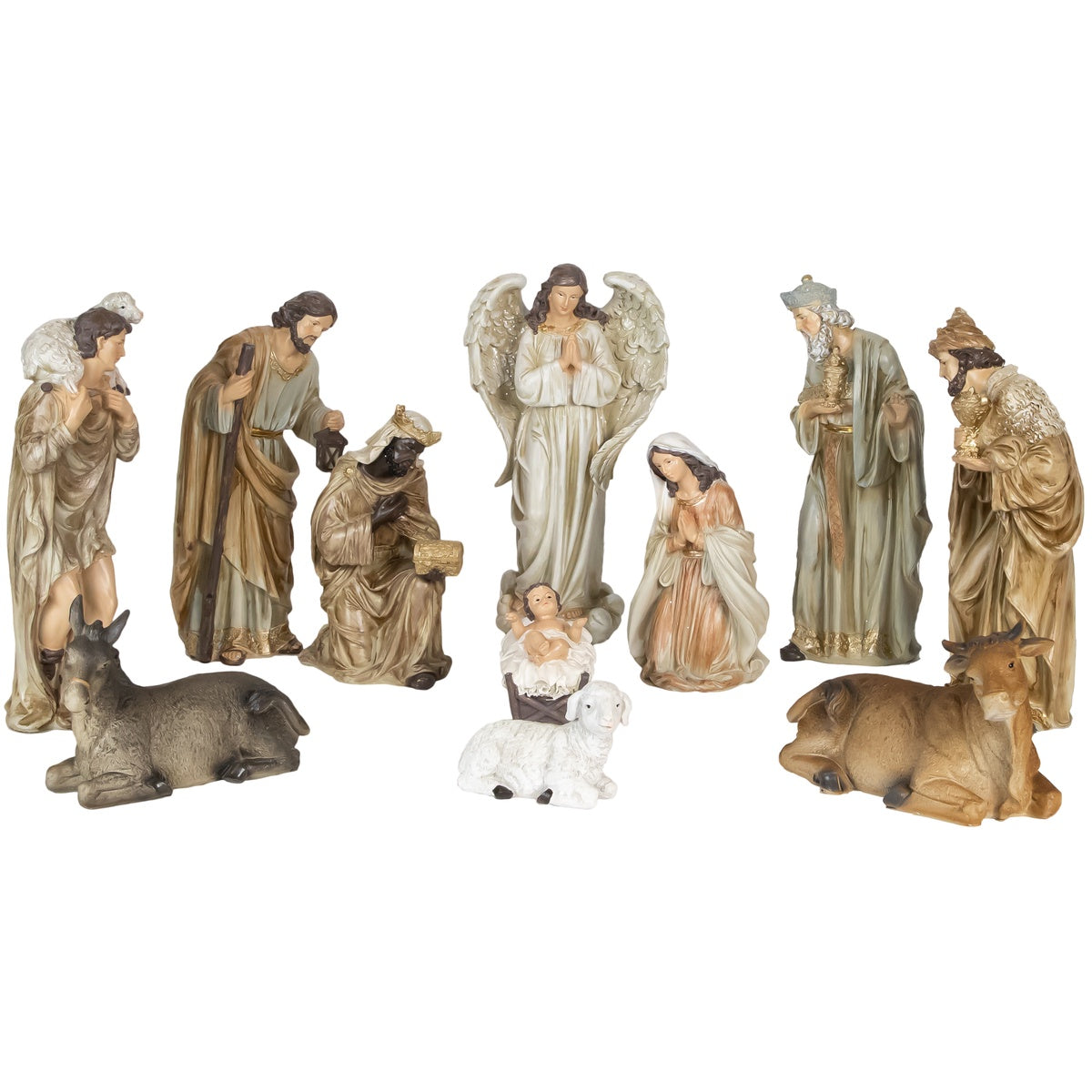  Northlight 11-Piece Traditional Earth Tones Religious Christmas Nativity Figurine Set - 11.75