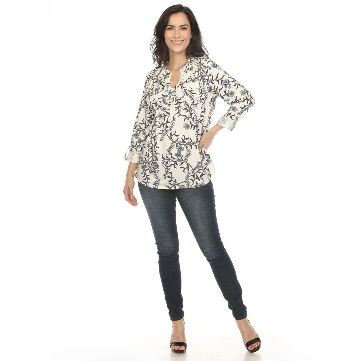  White Mark Women's Paisley Button Front Tunic Top - S - Bonton