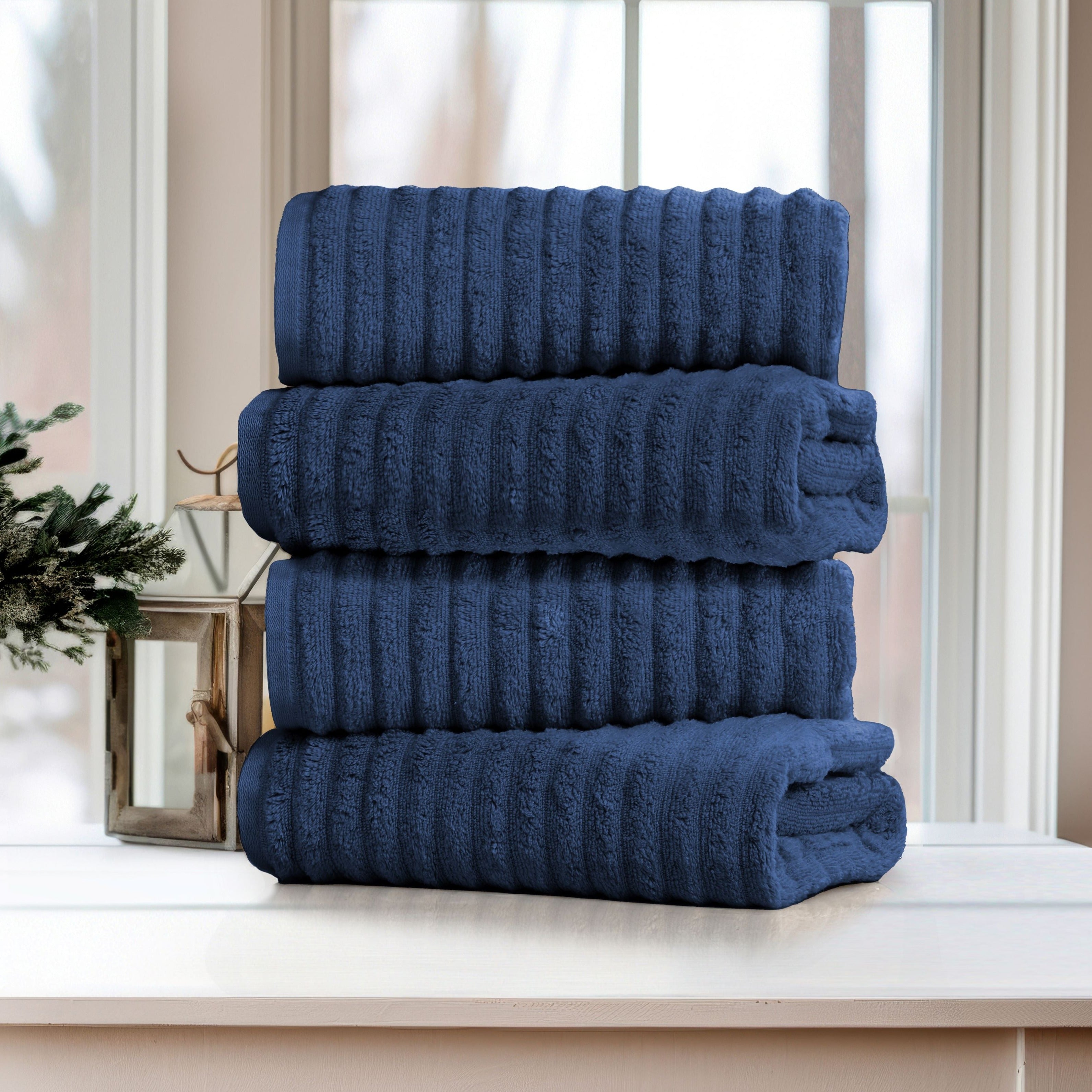  Bibb Home Bibb Home 4 Pack Ribbed Egyptian Cotton Bath Towel Set - White - Bonton