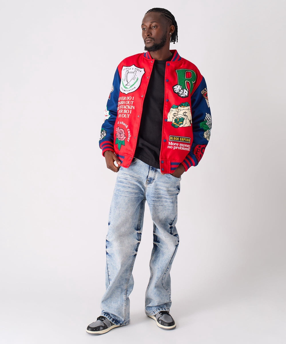  Reason Clothing Captain Varsity Jacket - Red - RED - Bonton