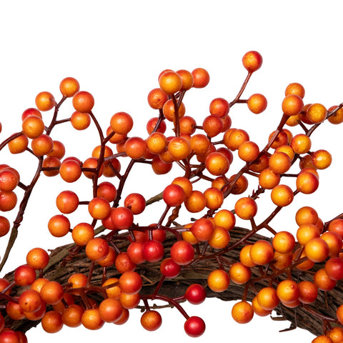 Artificial Berries Fall Harvest Twig Wreath - 18" - Orange and Red - Unlit