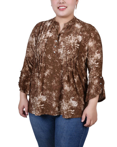 Plus Size 3/4 Sleeve Overlapped Bell Sleeve Y Neck Top