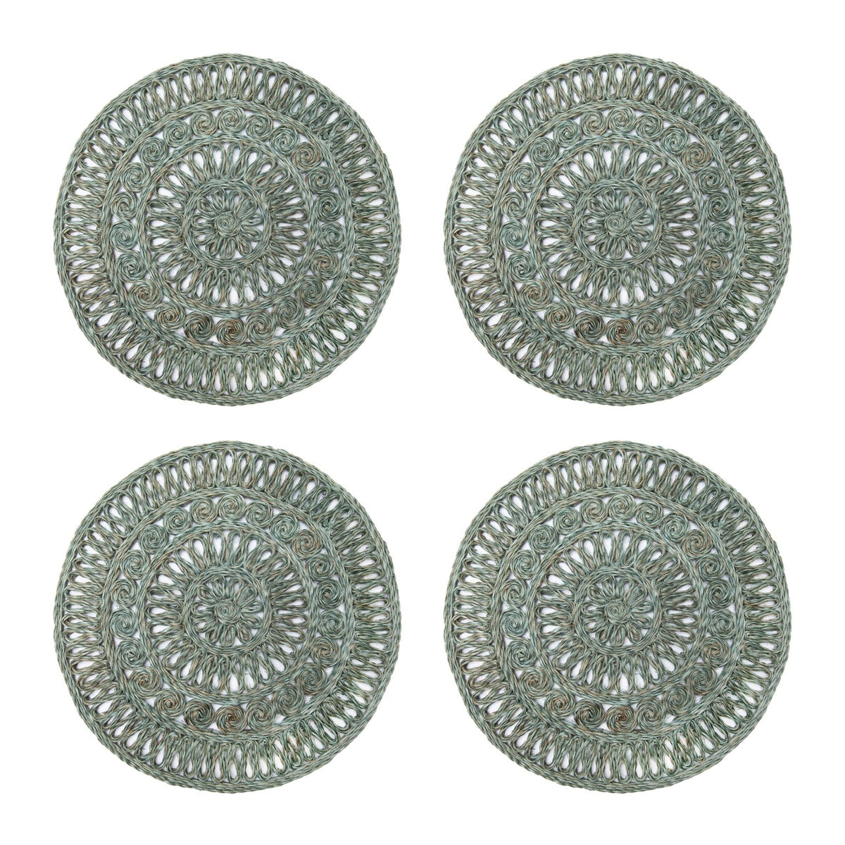  Caravan Circolo Abaca Round Placemat - Set of 4 - Aqua - Bonton