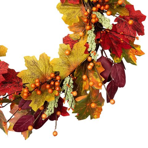 Leaves and Berries Artificial Fall Harvest Wreath - 20-Inch  Unlit