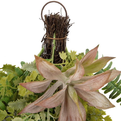 28" Fern and Succulents Artificial Spring Teardrop Swag  Unlit