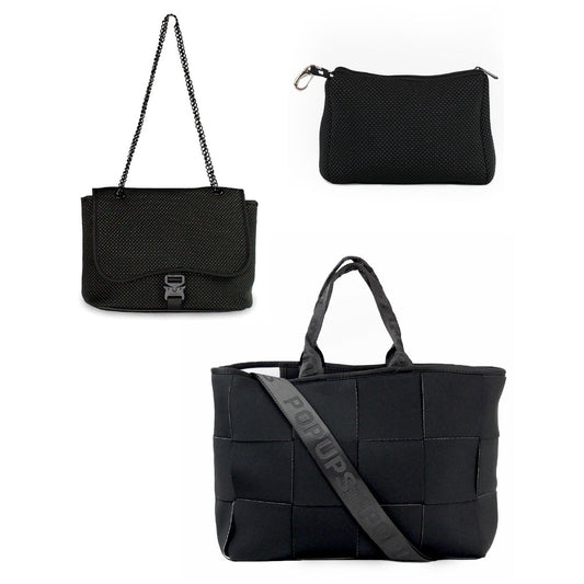 Icon Tote + Flap Crossbody + Pouch - Black