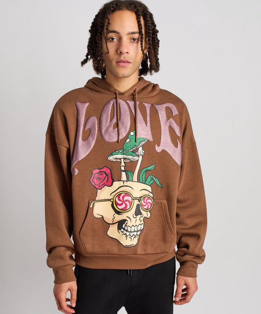 Love Hate Puff Print Hoodie - Khaki