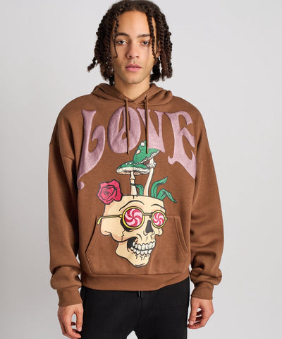 Love Hate Puff Print Hoodie - Khaki