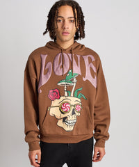 Love Hate Puff Print Hoodie - Khaki