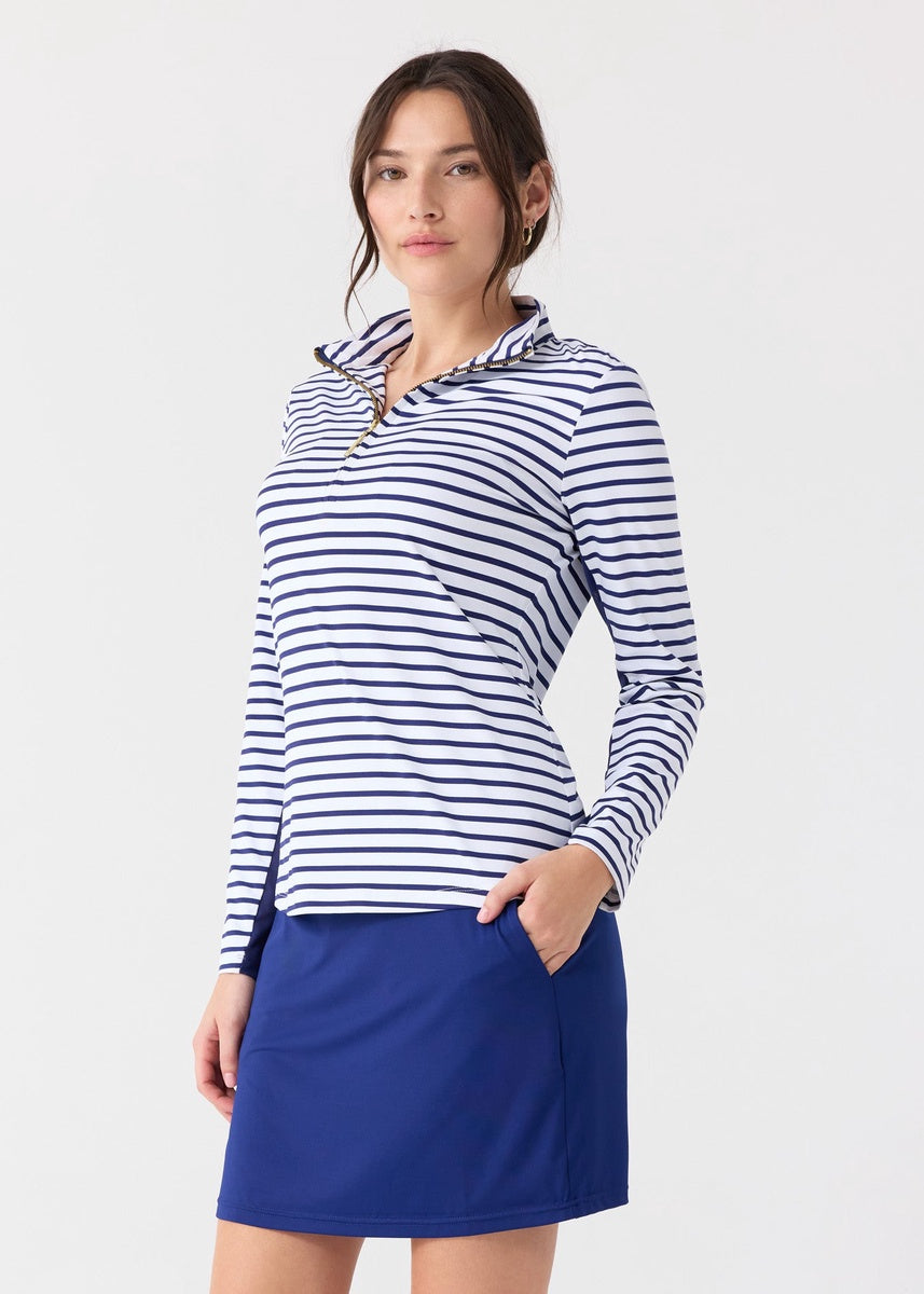  Cabana Life Navy Stripe 1/4 Zip Sport Top - S - Bonton