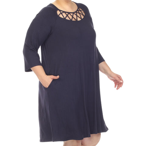 Plus Size Criss Cross Neckline Swing Midi Dress