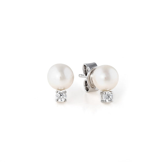 Accented Pearl Stud Earrings Finished in Pure Platinum