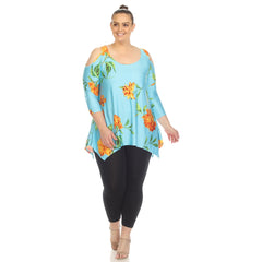 Plus Size Floral Printed Cold Shoulder Tunic