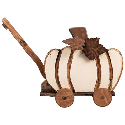 Fall Harvest Wooden Pumpkin Cart Decoration - 10.5"