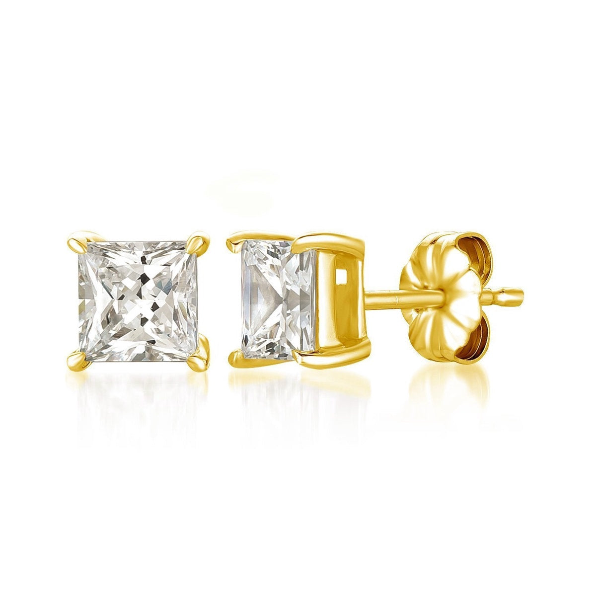  CRISLU Solitaire Princess Stud Earrings Finished in 18kt Yellow Gold 3.0 Cttw - 18kt Yellow Gold - Bonton