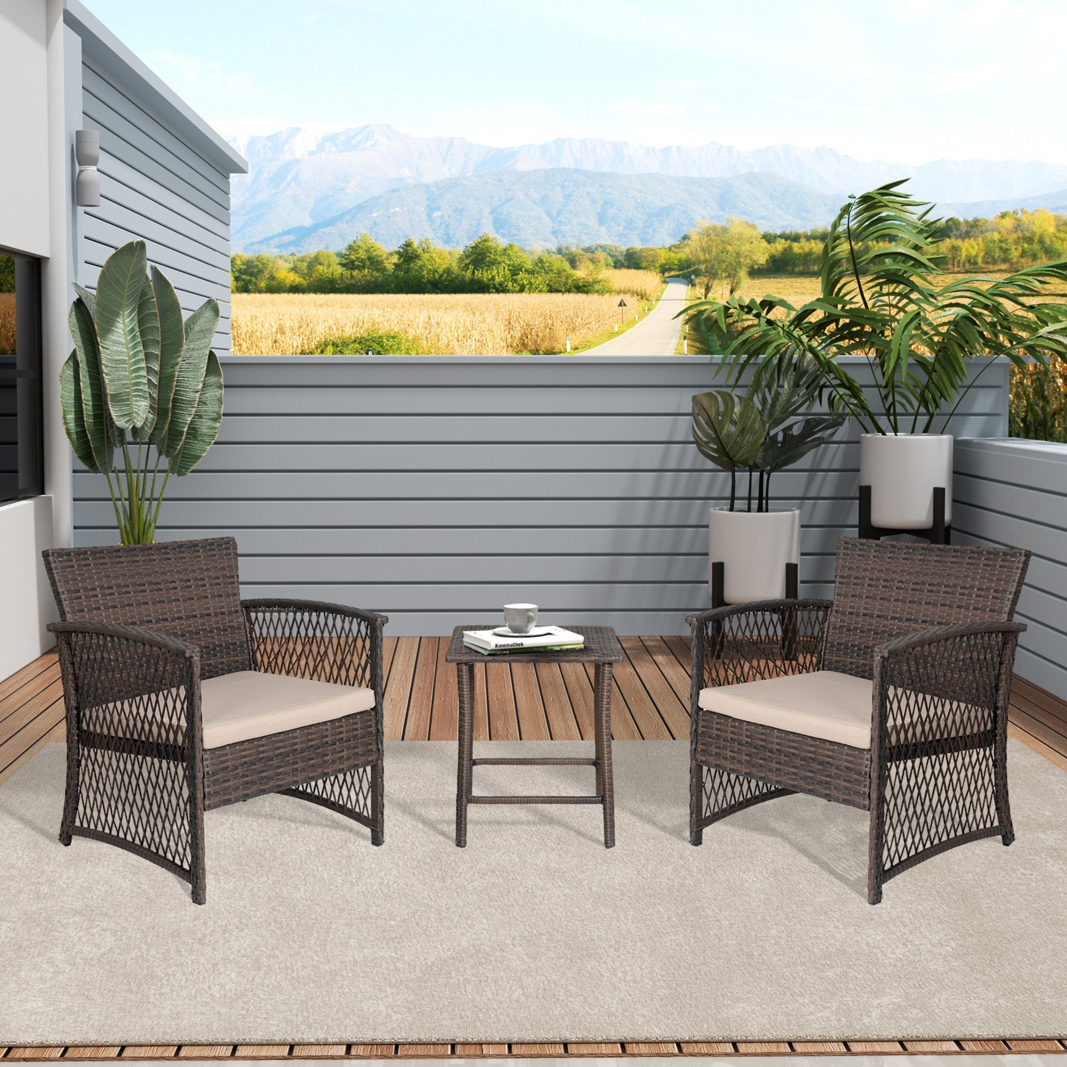  Westin Furniture 3-Piece Outdoor Patio Seating Conversation Set - Coffee/Beige - Bonton