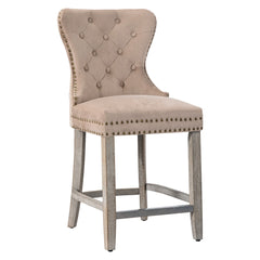 24" Tufted Velvet Counter Stool Antique Gray & Velvet