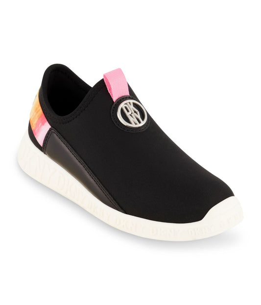 Slip On Sneaker With Multi Color Back Strap Black & Pink